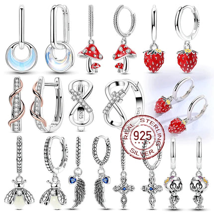 2025 New 925 Sterling Silver Earrings Simple Bow Strawberry Butterfly Hoop Stud Earrings for Wedding Party Women Jewelry Girls