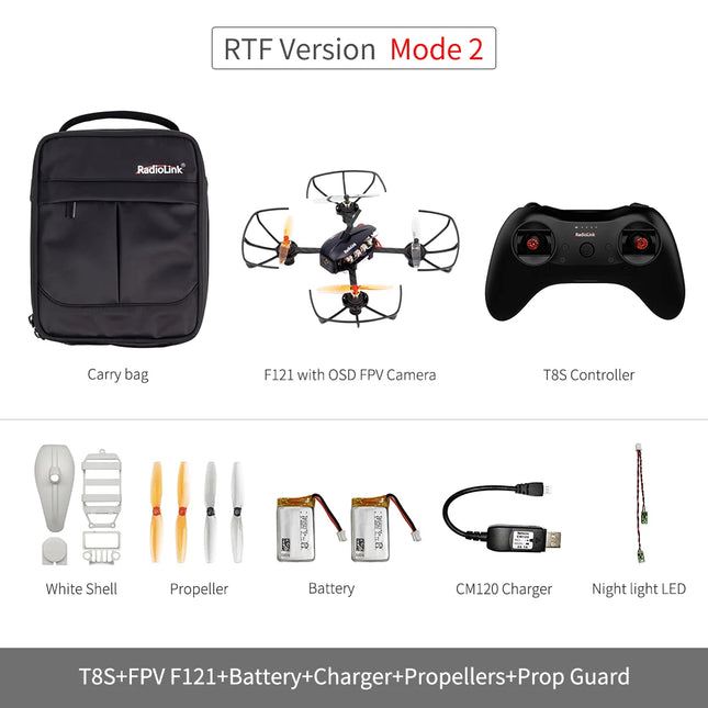 Radiolink F121 RTF FPV Racing Drone 121MM Mini Quad T8S Controller R8SM Receiver 3 Flight Mode for Education Outdoor/Indoor