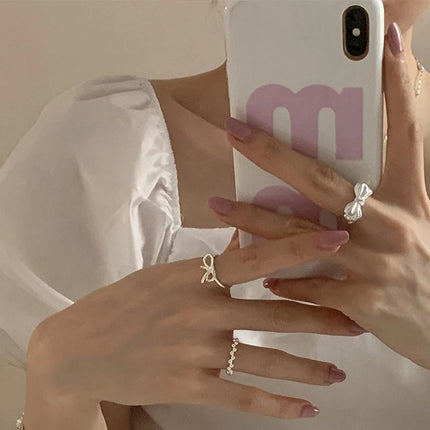 VENTFILLE 925 Sterling Silver Bow Tie Open Finger Ring For Women Gift Cute Design Fashion Jewelry Gift Wholesale