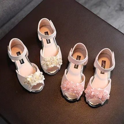 Summer New Style Children's Sandals Girls Fashion Rhinestone Flower Princess Shoes Little Girls Soft Soled Dance Shoes Girls