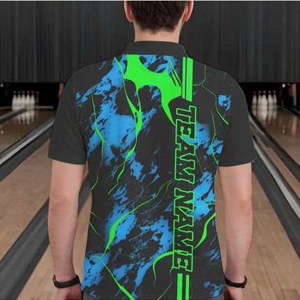 CustomizedBowling Shirt-Customizable Text Color and Format-Bowling Shirt withGreen Crack and Blue Contrast Design PrintedPattern