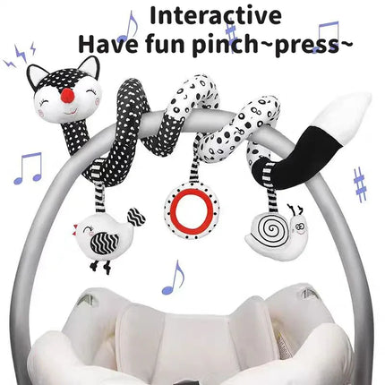 Car Seat Infant Spiral Activity Hanging Toy Newborn Crib Mobile Music Cute Plush Fox Black White Sensory Toy Travel Activity Toy