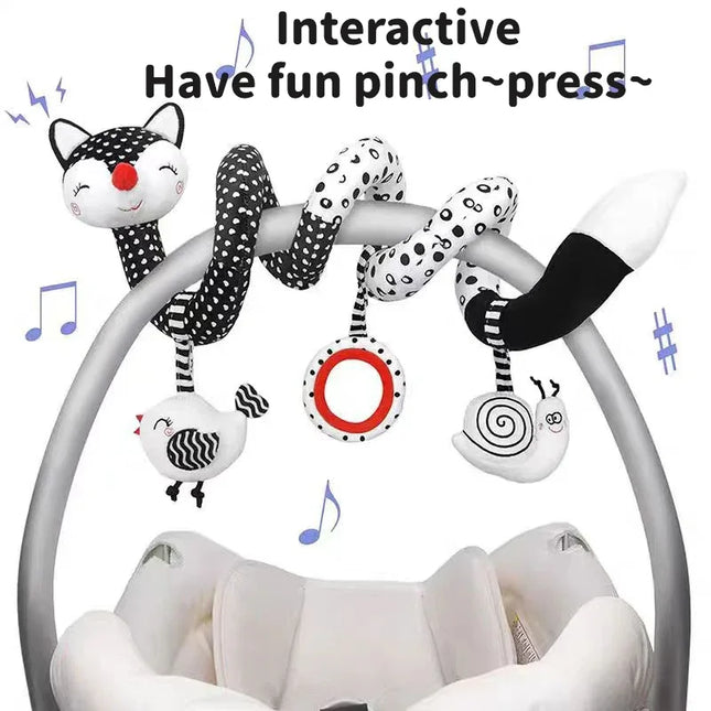 Car Seat Infant Spiral Activity Hanging Toy Newborn Crib Mobile Music Cute Plush Fox Black White Sensory Toy Travel Activity Toy