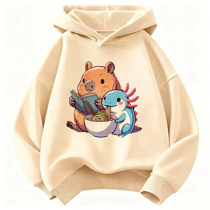 Capybara Eat Ramen Children's Hoodie Sweatshirt Cute Harajuku Hoody for Boys Girls Spring Casual Hoodies