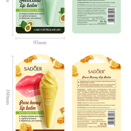 SADOER Avocado Moisturizing Lip Balm Honey Strawberry Anti Chap Lipstick Hydrating Repair Nourishing Lips Skin Care Products
