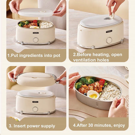 1.2L Electric Lunch Box Portable Water-free Thermal Insulation Lunch Box Office 304 Stainless Steel Rapid Food Heater 220V