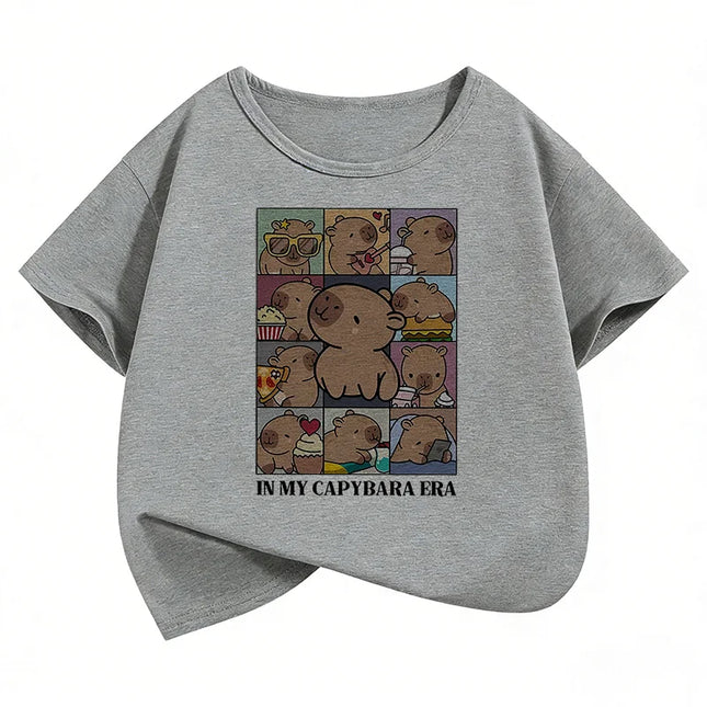 Kawaii Shirt Capybara Graphic Kids T-shirts Summer Short Sleeve Tees Cartoon Animal Boys Girls Clothes Tops Y2K Children T-shirt