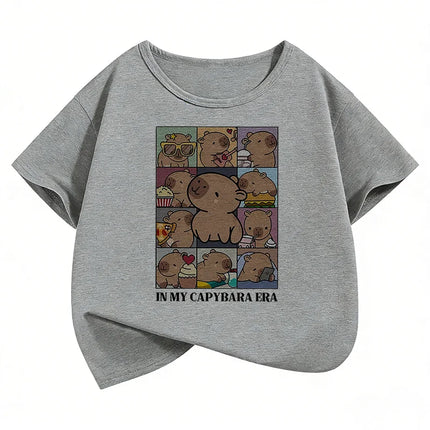 Kawaii Shirt Capybara Graphic Kids Tshirts Summer Short Sleeve Tees Cartoon Animal Boys Girls Clothes Tops Y2K Children T-shirt