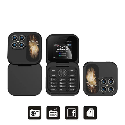 SERVO I17 Mini Foldable Small Mobile Phone 1.77-inch Screen Magic Voice 2G Double SIM Card Slot FM Radio Button Mini Flip Phones