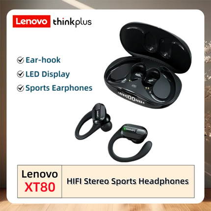 Lenovo XT80 Earhooks Sports Bluetooth Wireless Headsets with Mics, LED Power Display,Hifi Stereo Sound ENC TWS Earphones