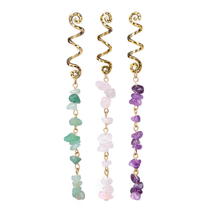 Natural Chip Stone Pendant Hair Accessories For Women Girl Wire Wrapped Hair Twists Spiral Hair Cuff Clips Headwear Dreadlock