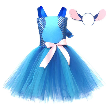 Stitch Cosplay Costume Baby Girls Alien Cartoon Animal Fancy Tutu Dress Kids Halloween Carnival Party Outfit with Ears Hairbow