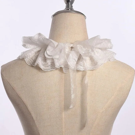 Vintage Lace Ruffled Multi-layer Detachable Collar Victorian Edwardian White Costume Neck Collar for Women Girls