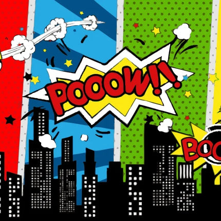 Superhero Baby Shower Birthday Backdrop City Building Super Hero Party Photography Background Photo Studio Custom Name Banner