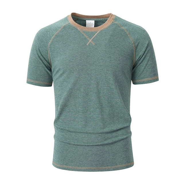 2026 New Men Contrast Stitch Raglan Sleeve T Shirt Slim Fit Soft Breathable Crew Neck Daily Casual Summer Short Sleeve Tees