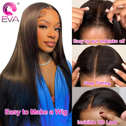 Eva 2x6 HD Lace Closure Invisible HD Lace Melt Skins Human Hair Closure Pre Plucked 2x6 Deep Parting Straight/Body Wave Closures