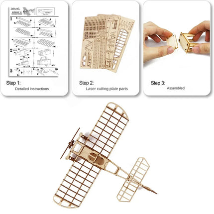 3d Retro Plane Wooden Puzzle Assemble Building Blocks Model Kits DIY for Kids Adult Breriot Wright Brothers Airplane Desk Toys
