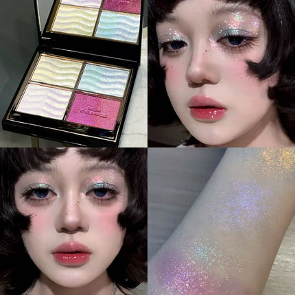 Herorange Color Block Dream Shadow Palette Four-Color Glitter Chameleon Effect Pearlescent Sparkling Easy to Apply Long-Lasting Non-Fading Mashed Potato Texture Four-Color Eyeshadow Palette Cosmetics Christmas Gift