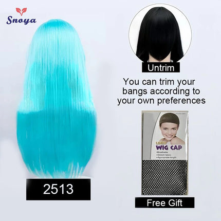 Snoya 60cm synthetic long straight cosplay wig with bangs Heat Resistant hair Anime pink blonde red blue purple women wig