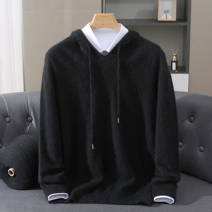 Men's Clothing: 100% Pure Mink Cashmere Knitted Sweater Casual And Loose Large-Sized Hooded Pullover Autumn Winter New Products