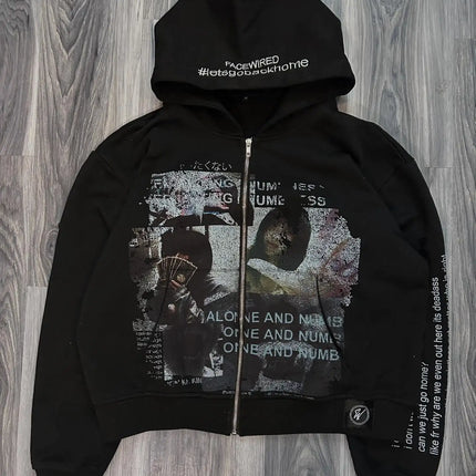 Harajuku Casual Letter Zip Oversized Hoodie Grunge Streetwear Gothic Sweatshirt Hoodies Women Tops Men Clothing Goth Y2k Clothes