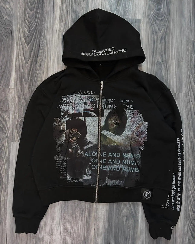 Harajuku Casual Letter Zip Oversized Hoodie Grunge Streetwear Gothic Sweatshirt Hoodies Women Tops Men Clothing Goth Y2k Clothes