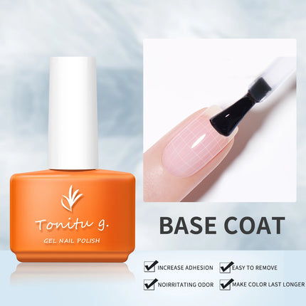 Tonitu G 7ml Nail Gel Top Coat Base coat No Wipe UV LED Varnish Sealing Shining Clear nails art for professionals