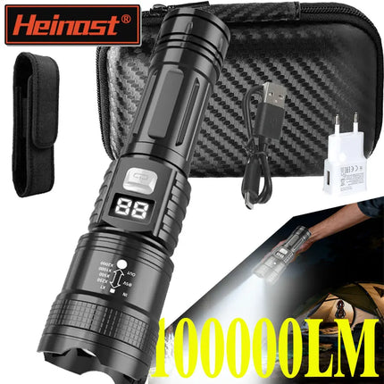 100000LM High Strong Power Led Flashlights Ultra Bright Tactical Flash Light Rechargeable Camping Fishing Defensa Zoom Lantern