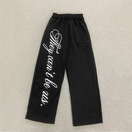 Men's Black Gothic Letter Print Wide Leg Sweatpants Y2K Streetwear Casual Trousers S-XL Summer New