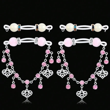 2Pairs Fake Nipple Rings - Adjustable Fit Daily Wear Nipple Nooses - 8mm Candy Beads, Fake Nipple Jewelry Faux Nipple Piercing