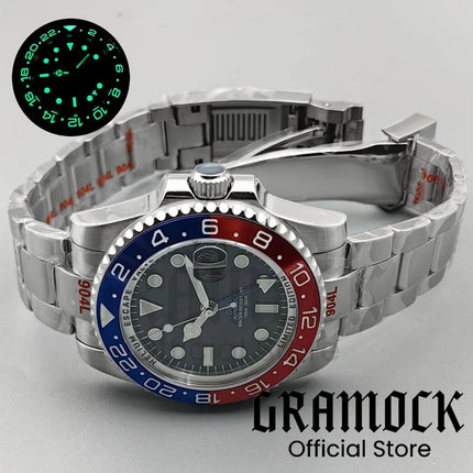 Black Purple GMT Automatic Men Watches 40mm SEA Mechanical Wristwatch Sapphire Glass Polished Strap Steel Diving NH34A Movement