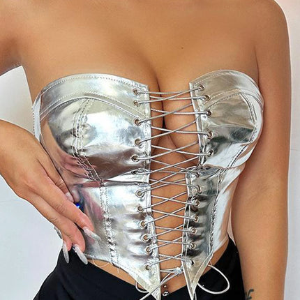 Sexy Y2K Clothes Leather Corset Crop Top Women Summer Body Night Club Party Halter Tank Top Festival Outfits Cropped Tube Tops