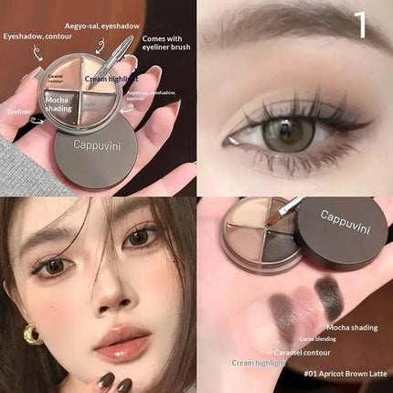 1Pc Cappuvini Matte Velvet Eyeshadow Palette 4 Colors with Eyeliner Highlighter And Contour Cute Beauty Cosmetic Eyes Makeup Set
