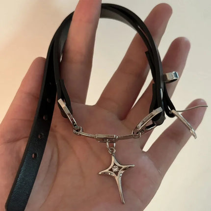 Gothic Cross Star Pendant Choker Nelace for Women Fashion Spicy Girl Punk Chain Y2K Vintage Leather Collar Chain Choker Necklace