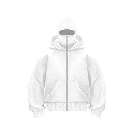 Balaclava Men Zip Hoodie Winter Warm Casual Sweatshirt Y2K with Hooded Face Mask Zipper Design Sports Jacket Outdoor Activities