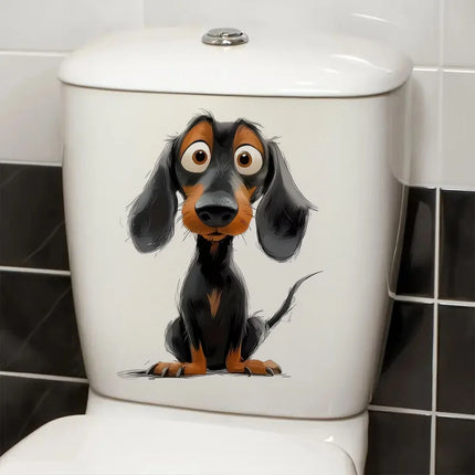 Cute Dachshund Puppy Self-Adhesive Toilet Stickers,Wall Decal Removable, Reusable Vinyl Car Sticker for Toilet Lid