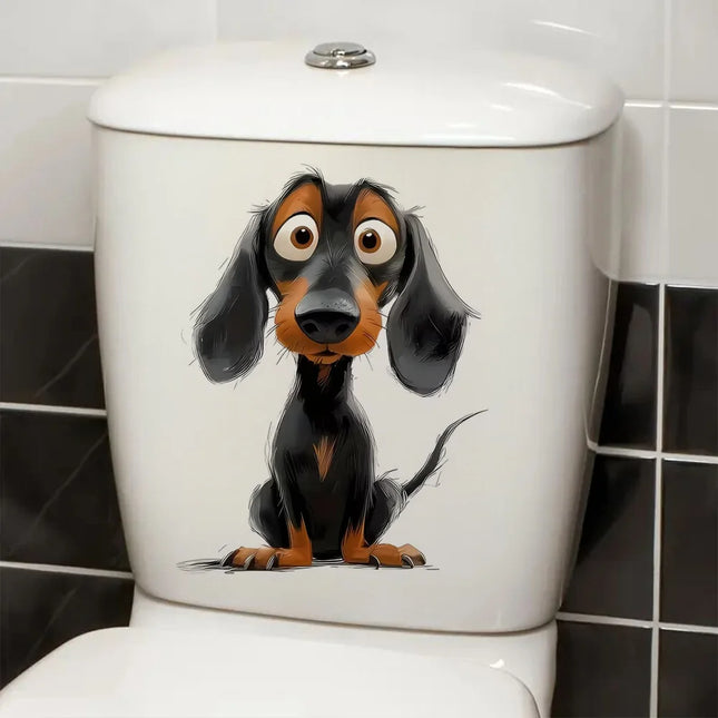 Cute Dachshund Puppy Self-Adhesive Toilet Stickers, Wall Decal Removable, Reusable Vinyl Car Sticker for Toilet Lid