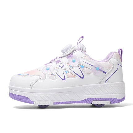 Girls Roller Skates Four-wheel Outdoor Shock-absorbing Casual Sports Shoes Soft Walking Comfortable Flat Wheel Shoes for Kids
