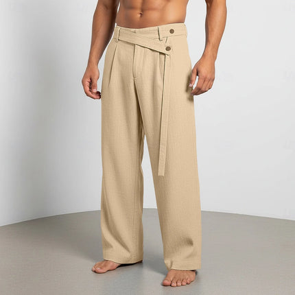 2026 Men's Spring New Models, Large Size American Slanted Waist Linen Casual Trousers for Men with White Background