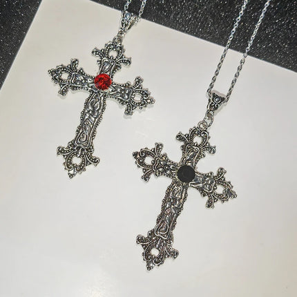 Gothic Big Zircon Cross Necklace Unisex Y2K Irregular Goth Large Cross Pendant Necklaces  for Men Women Couple Necklace Jewelry
