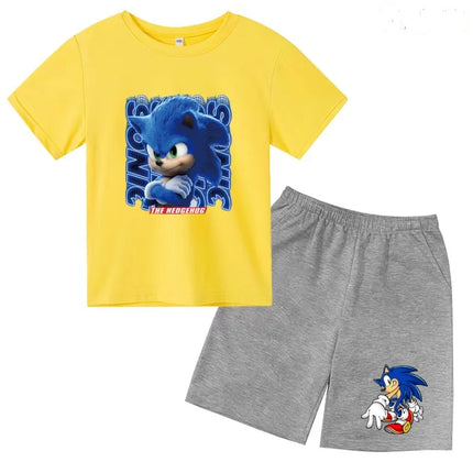 Children T-shirt Two-piece Set 3-12 Years Cool Summer Anime Supersonic Boys Girls Toddler Clothes Short-sleeved+Shorts Casual Set
