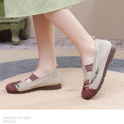 Women's Summer 2025 Breathable Soft-Soled Non-Slip Leisure Mesh Embroidered Flats