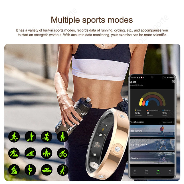 2026 New Fashion Diamond Smart Ring Heart Rate Sleep Monitor IP68 Waterproof Men Women Fitness Rings Pedometer For Android IOS