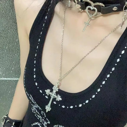 Summer Black Rhinestone Cross Jesus Pendant Choker Necklace for Women Punk Vintage Double Layers Chain 2026 Neck Boho Jewelry