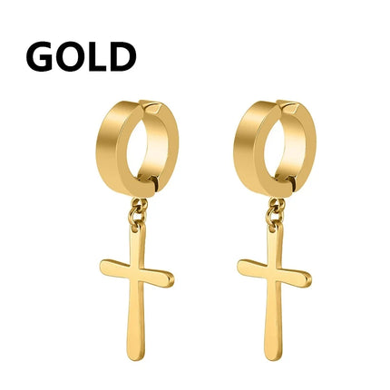 1 Pair Punk Stainless Steel Cross Stars Pendant Ear Clip No Piercing Earrings For Women Hiphop Fashion No ear hole Men Jewelry
