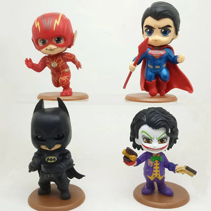 4Pcs/Set 10CM Justice League Action Figures Toys Anime Superman Batman The Flash Joker Decoration Model Dolls