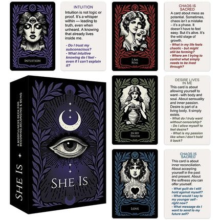 1Pcs SHE IS Oracle Deck, Feminine Empowerment Mindfulness Cards, Dark Art Affirmation Cards for Intuition, Emotional Healing, Self-Discovery, Meditation, Self-Care & Spiritual Exploration