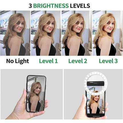 Ring Light Phone Selfie Stick LED Clip-on Rechargeable Round Lamp Live Stream for Smartphone Laptop IPad IPone