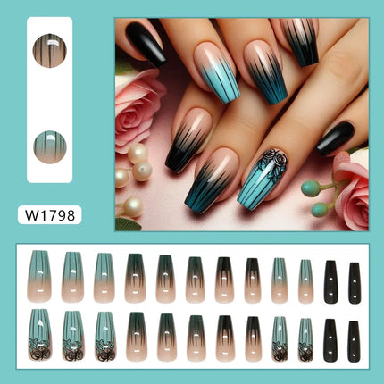 Dark Brown Flowers 24 Pcs Press-on Nails Pink Nail Polish Glossy Artificial Finger Manicure Reusable False Nails