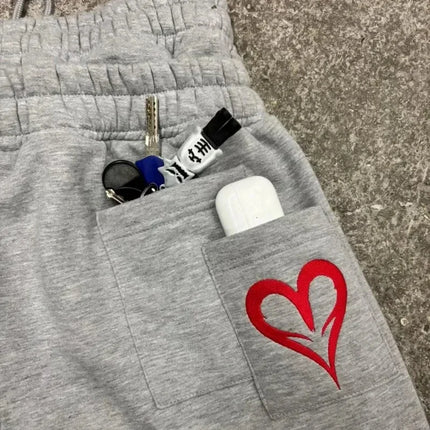 Y2K Retro Men Jogging Pants Double Waist Poker Embroidery Unisex Sweatpants Gothic Hip Hop Streetwear Casual Baggy Sagging Pants